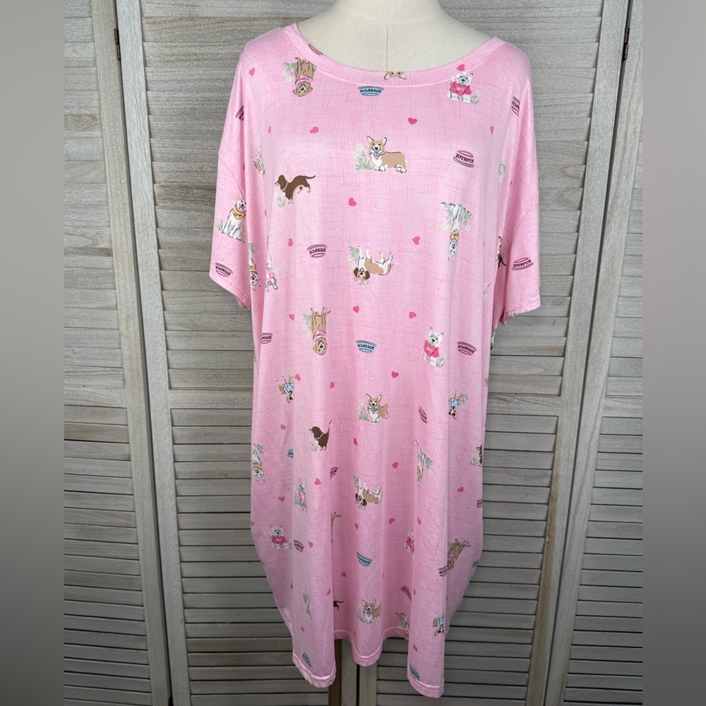 JOYSPUN Women's Plus Size Pink Dog Print Night Shirt-2x-3X